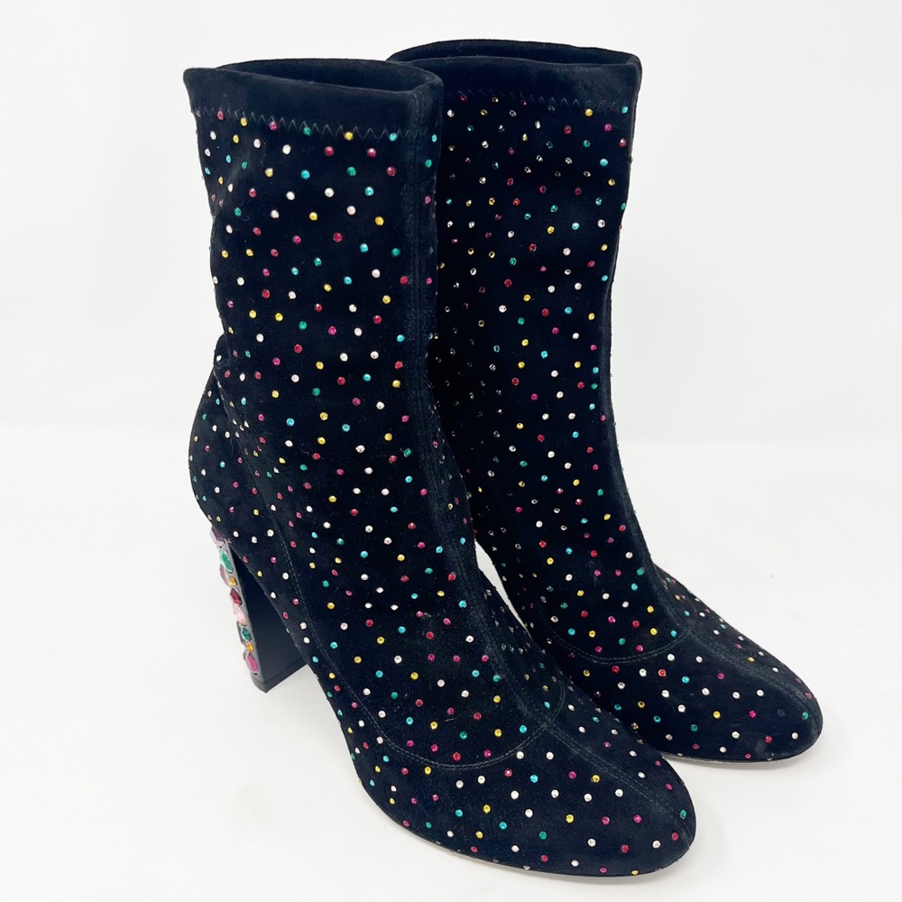 Jimmy Choo Boots Black Suede Bejeweled Sock Boot - Picture 3 of 9